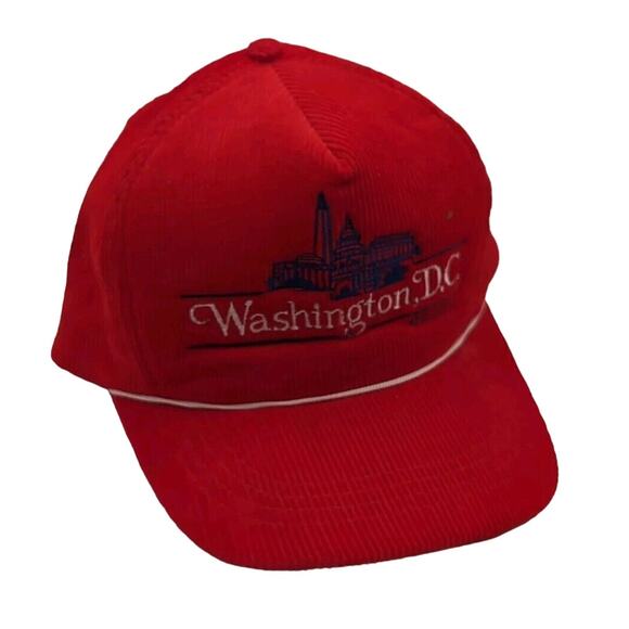 Vintage Washington DC Corduroy Snapback Trucker Hat Embroidered Cap MAGA Red - Picture 1 of 5